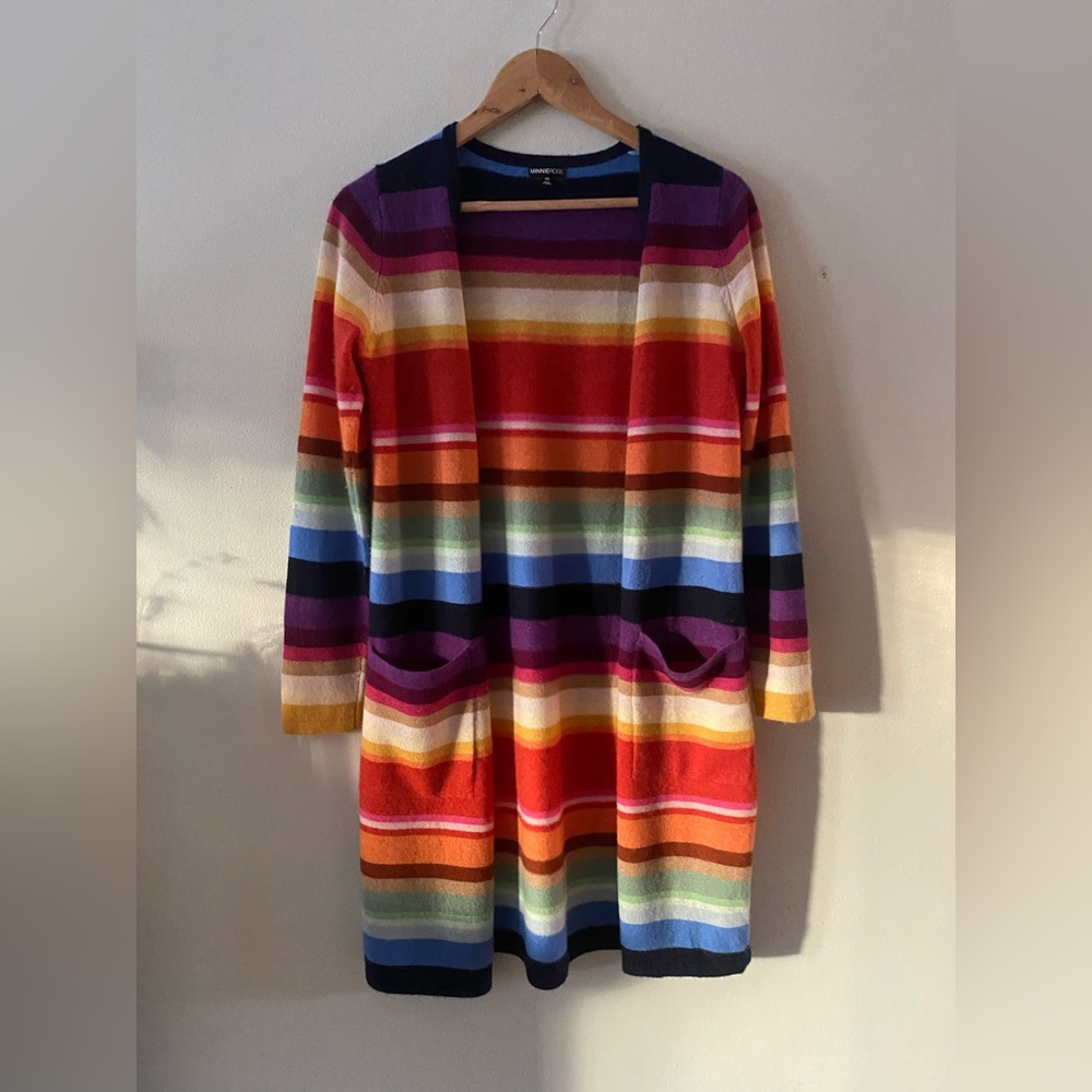 MINNIE ROSE Cashmere Multi Stripe Cardigan size XS pristine condition like new - Picture 6 of 11